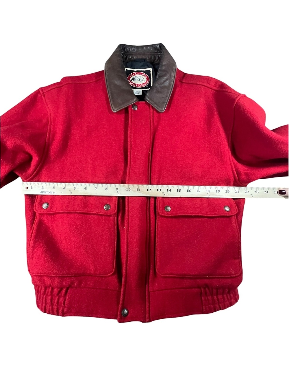 Vintage Australian Outback Red Wool Leather Collar Bomber Jacket M - Picture 5 of 8